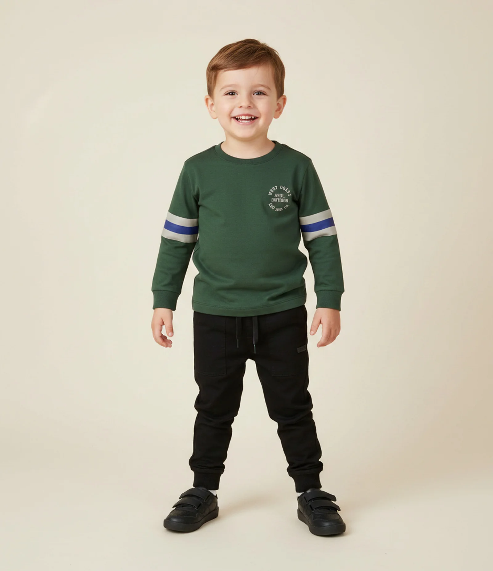 Camiseta Infantil Manga Longa Listrada com – Tam 1 a 6 Anos Verde 1