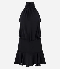 Vestido Curto com Gola Halter Neck