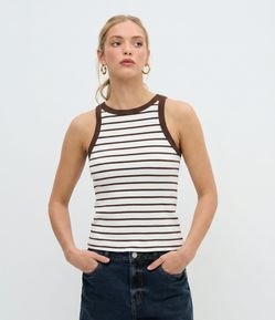 Blusa Listrada em Algodão com Viés Constrastante