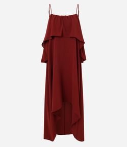 Vestido Midi Fluido com Camada Sobreposta