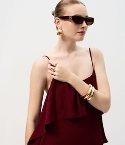 Vestido Midi Fluido com Camada Sobreposta