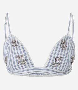 Top em Tricoline Listrado com Bordado de Miçangas