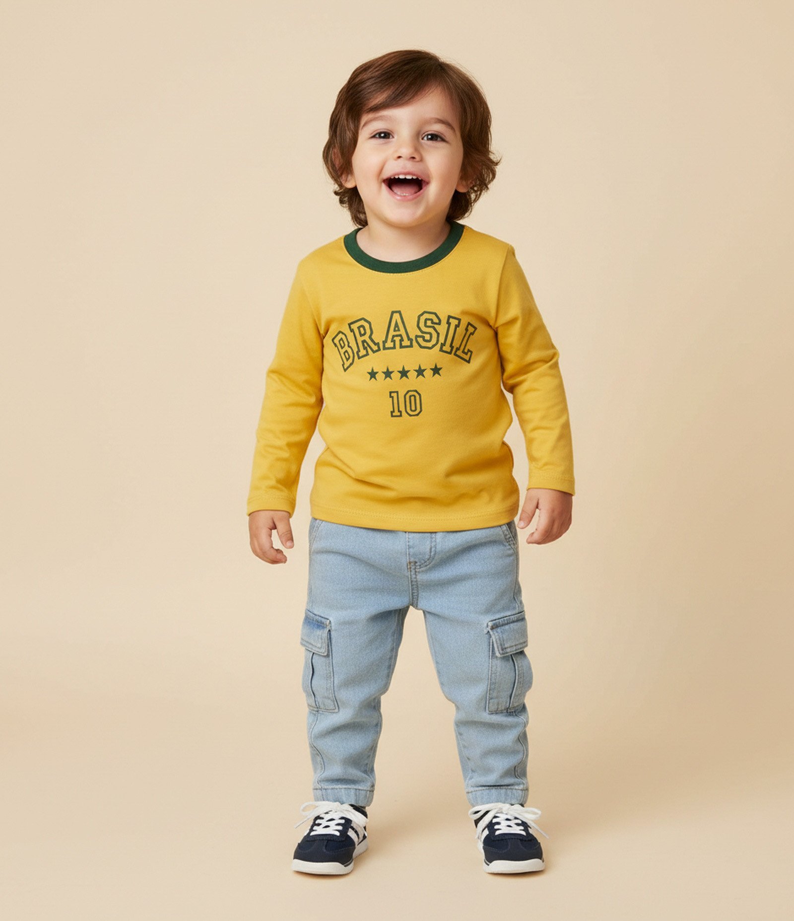 Camiseta Infantil Manga Longa Esportiva Brasil – Tam 1 a 6 Anos Amarelo 1