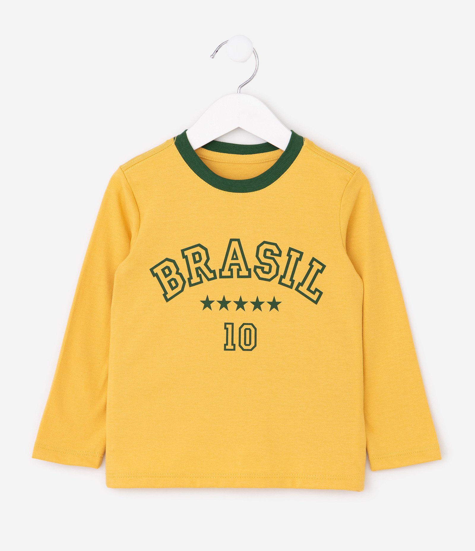 Camiseta Infantil Manga Longa Esportiva Brasil – Tam 1 a 6 Anos Amarelo 2