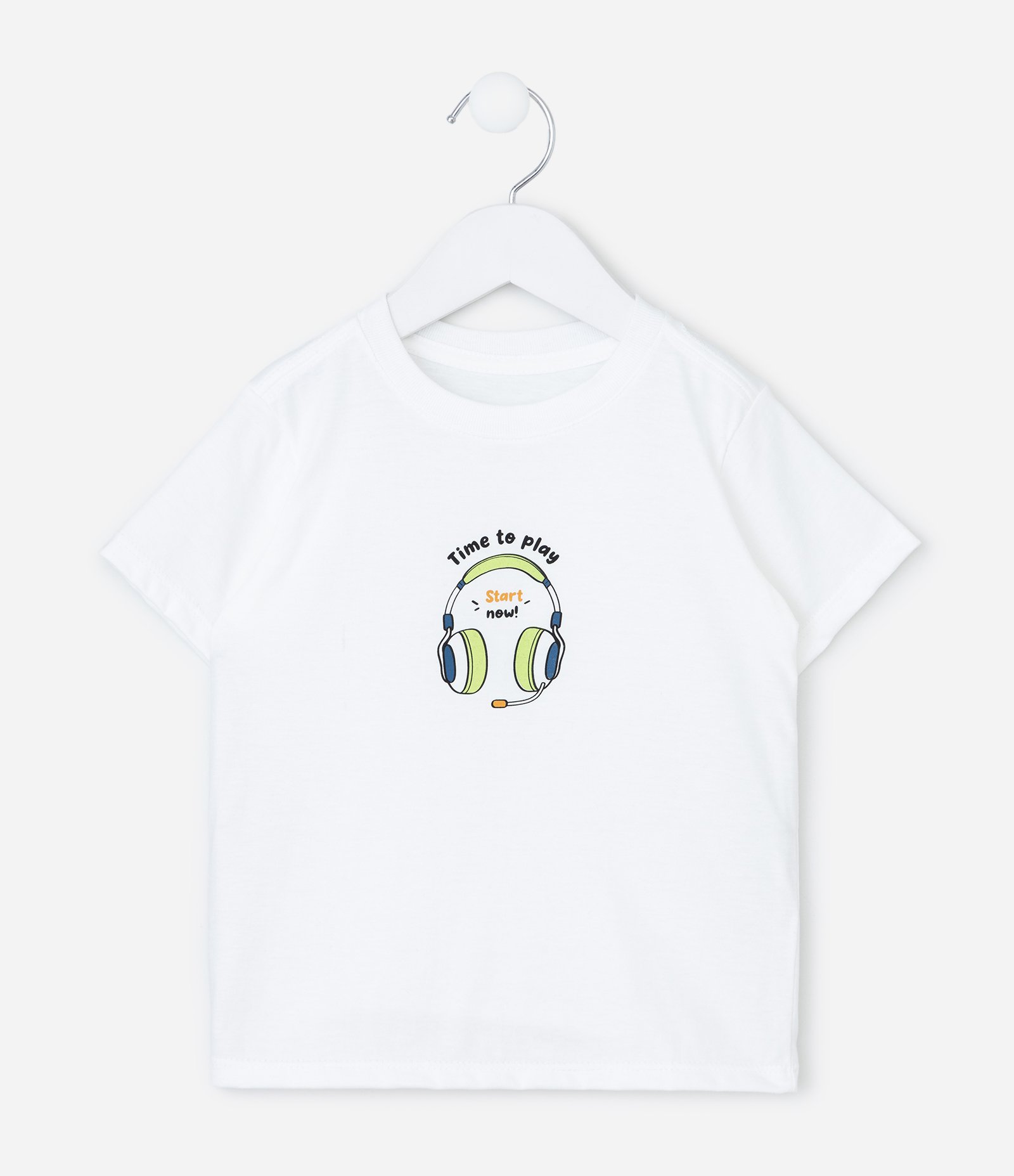 Camiseta Infantil em Algodão Estampa Fone de Ouvido - Tam 1 a 6 anos Branco 1