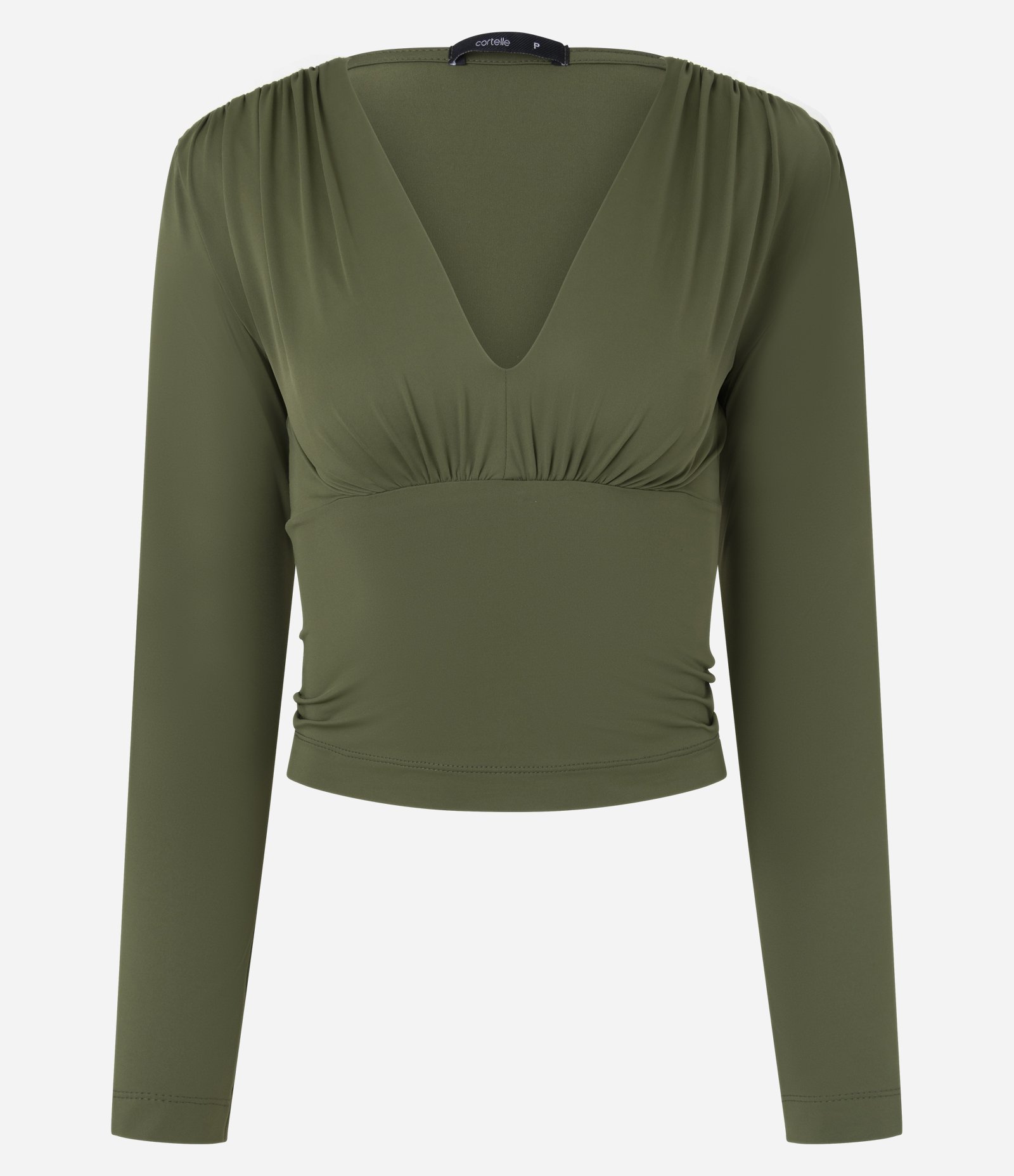 Blusa em Poliamida com Decote em V e Mangas Longas Verde 1