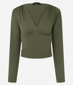 Blusa em Poliamida com Decote em V e Mangas Longas