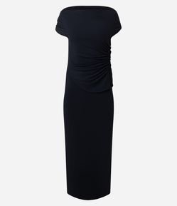 Vestido Longo com Fenda Traseira e Drapeado Lateral