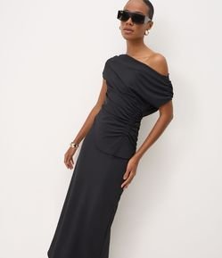 Vestido Longo com Fenda Traseira e Drapeado Lateral
