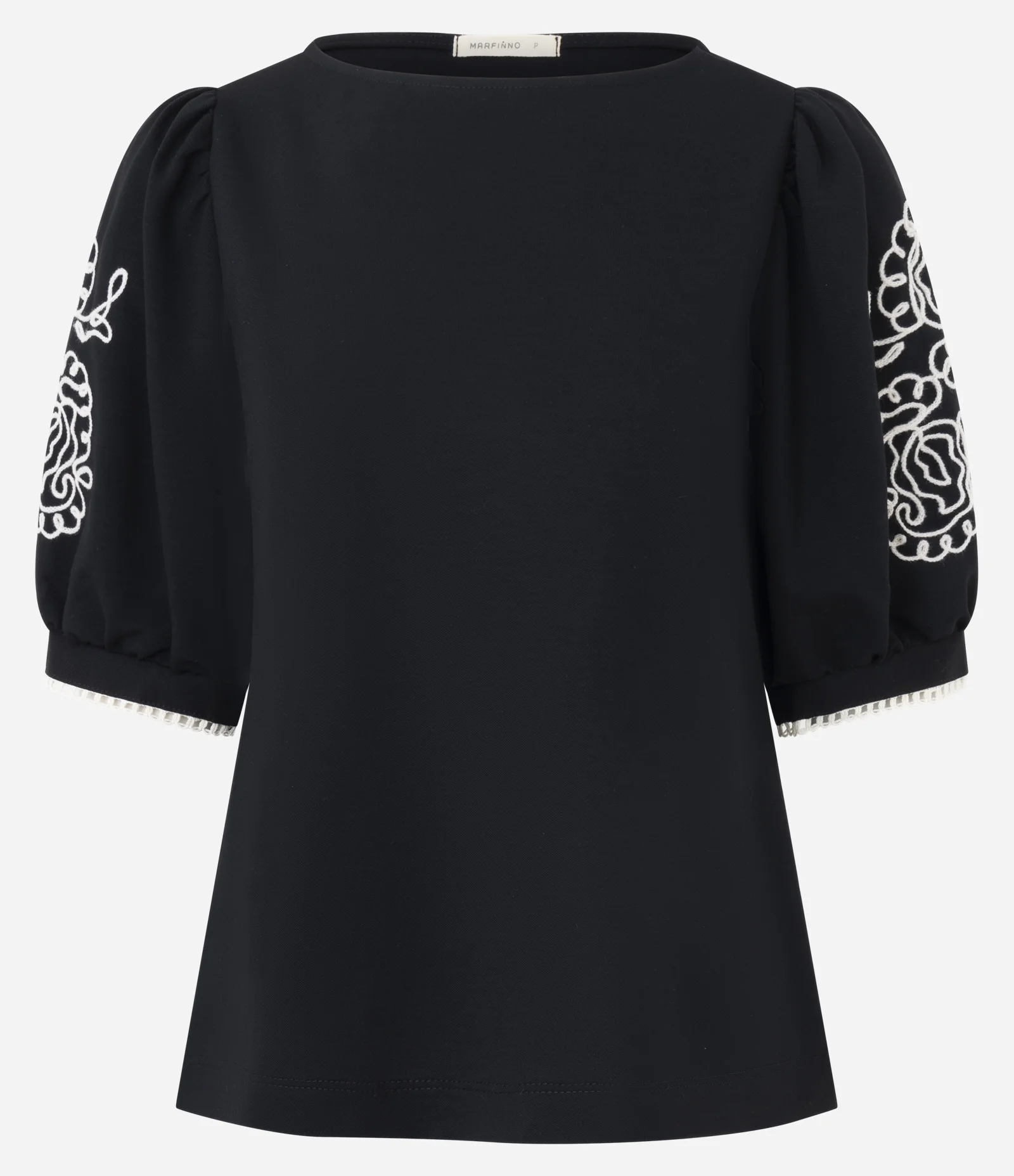 Blusa com Manga Bufante e Bordados Aplicados Preto 1