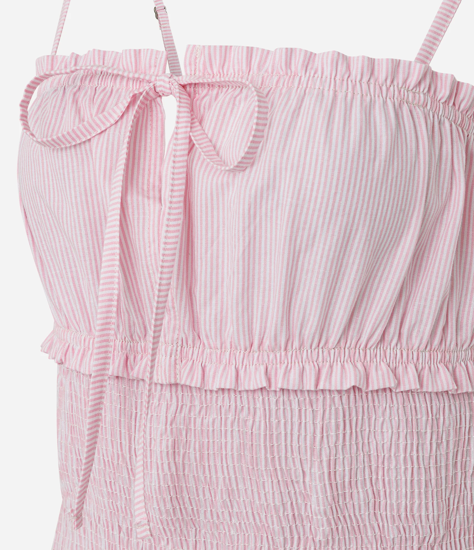 Blusa Ajustada em Tricoline Listrada com Babados Rosa 2