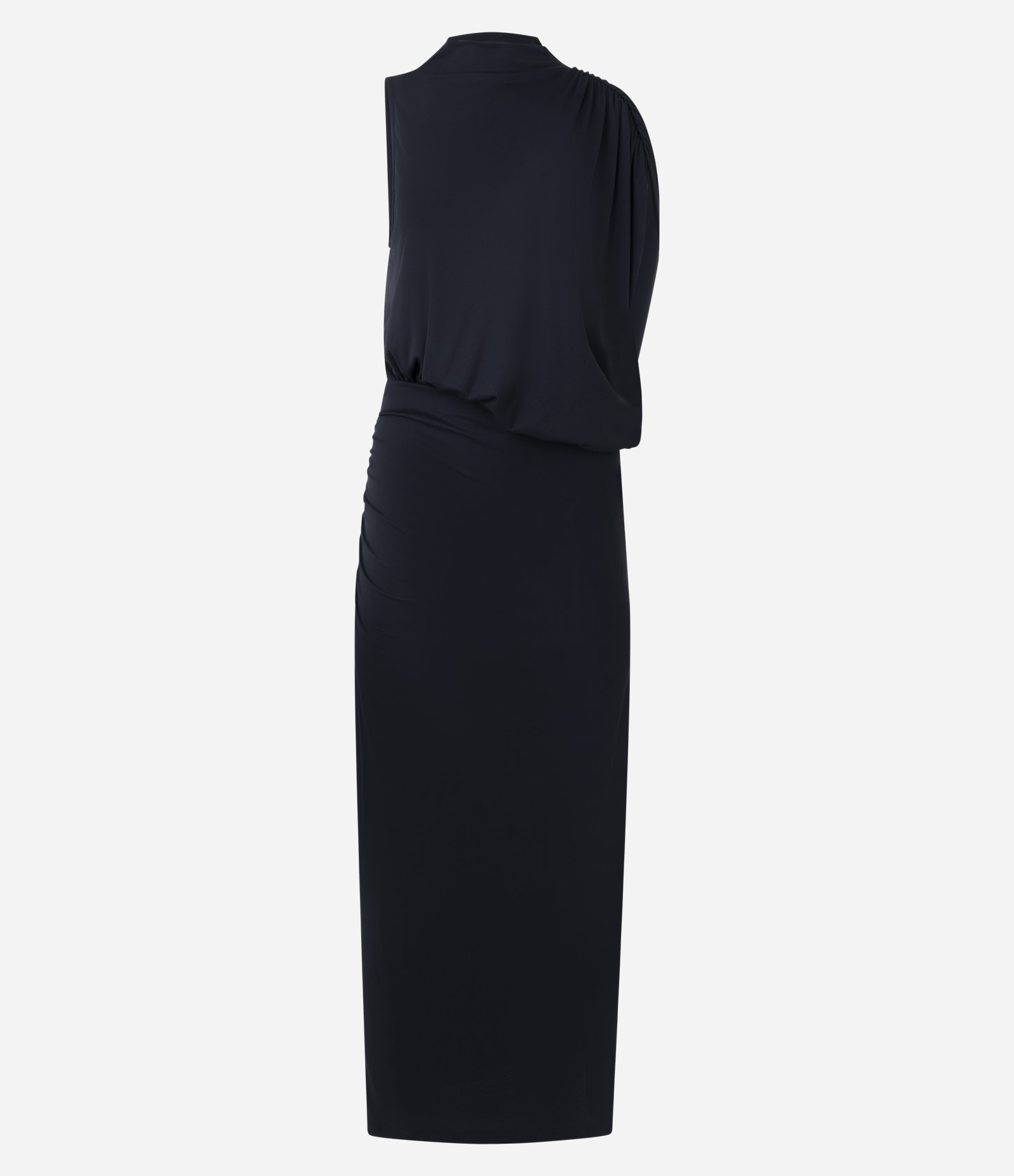 Vestido Longo Assimétrico com Cintura Marcada Preto 1