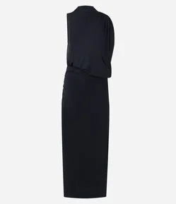 Vestido Longo Assimétrico com Cintura Marcada