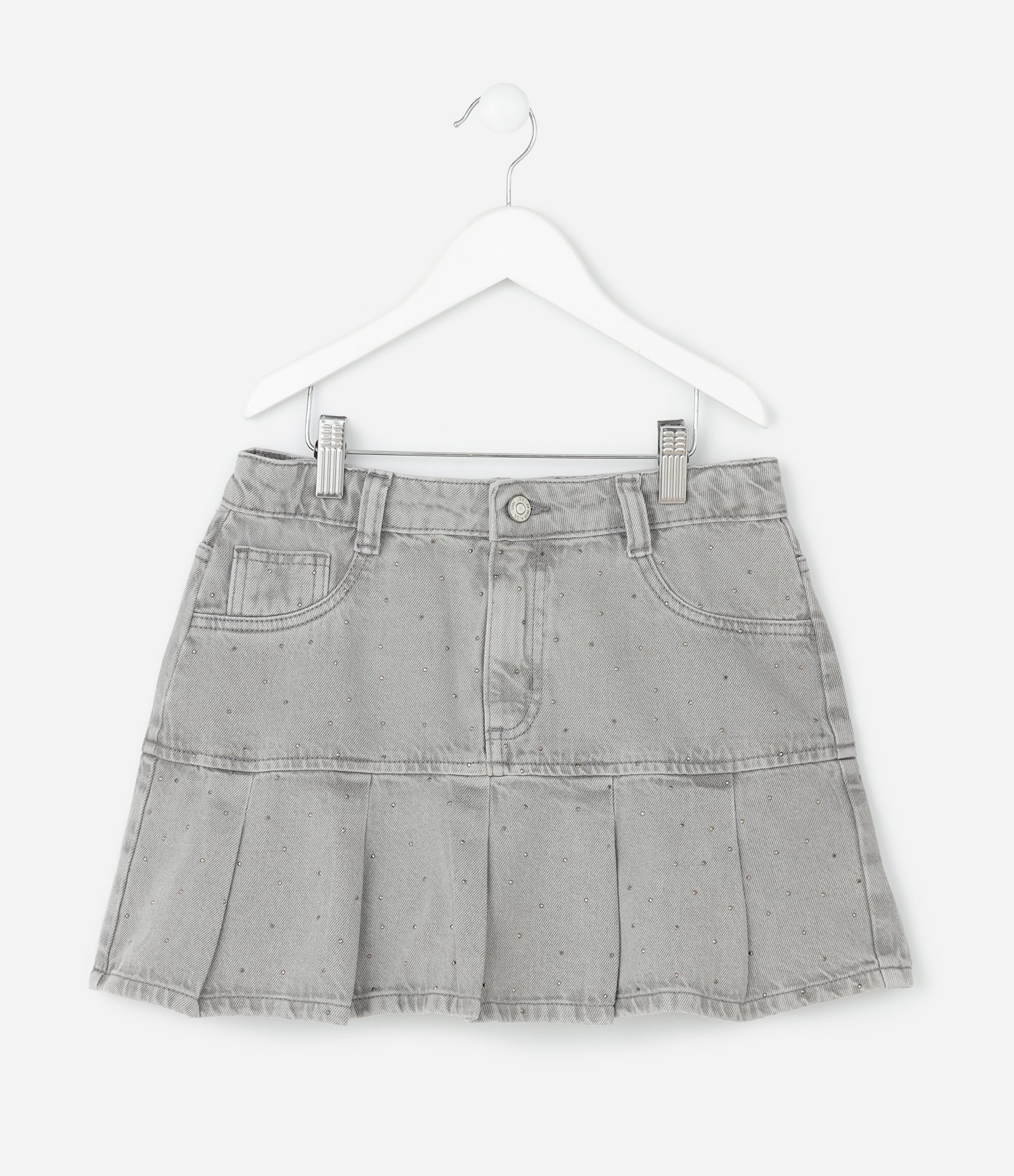 Saia Infantil em Jeans com Pregas e Termo Colante – Tam 5 a 14 Anos Gray Jeans 1