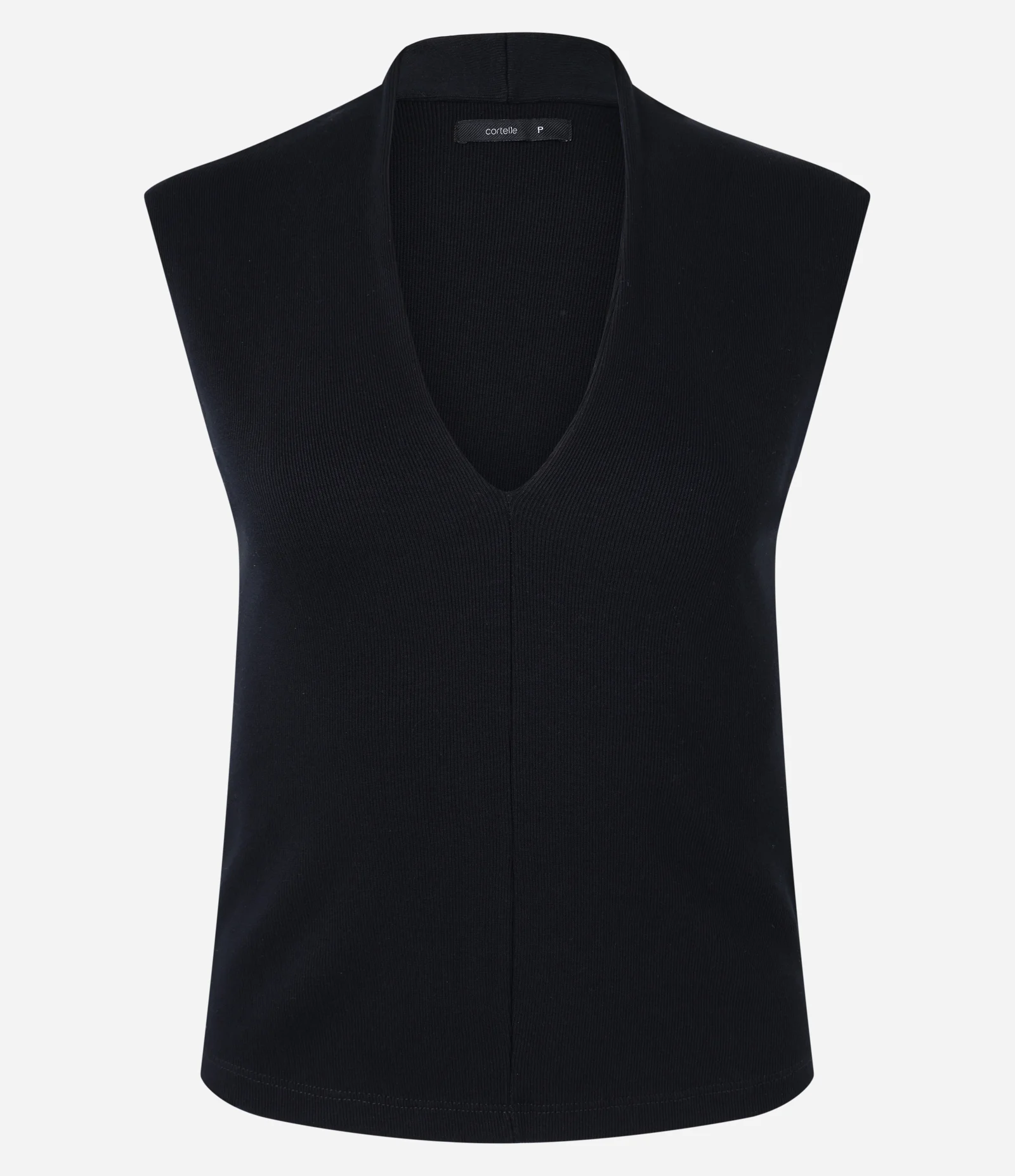 Blusa Regata em Ribana com Alça Larga e Decote V Preto 1