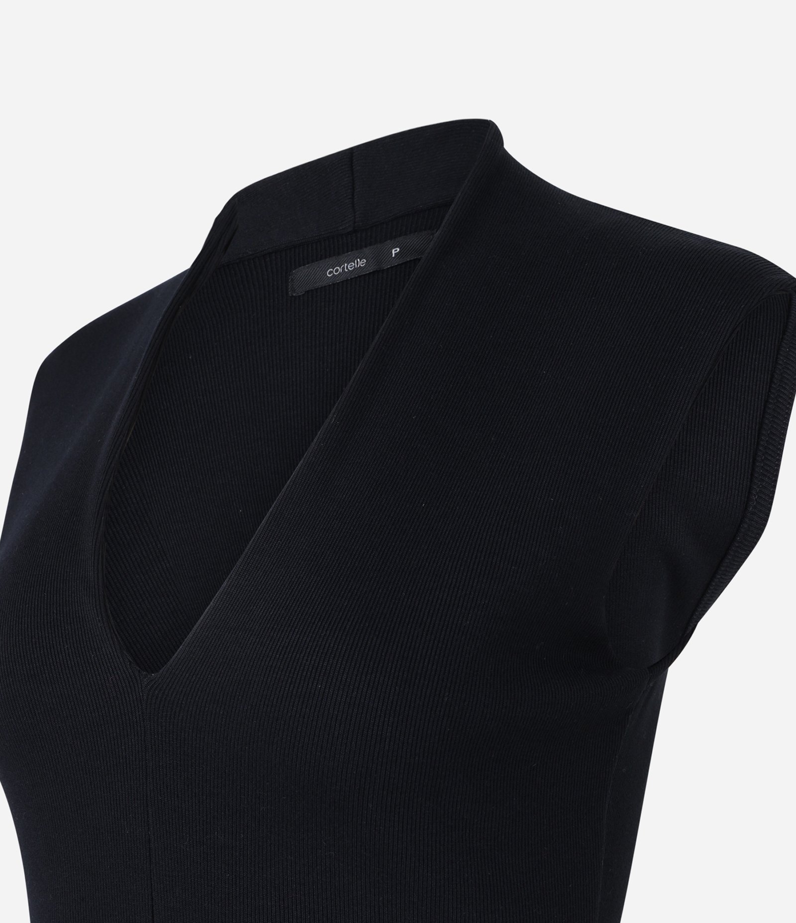 Blusa Regata em Ribana com Alça Larga e Decote V Preto 2