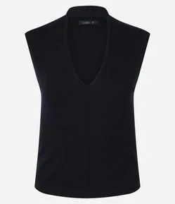 Blusa Regata em Ribana com Alça Larga e Decote V