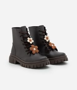 Bota Infantil Coturno com Aplique de Flor – Tam 27 a 34