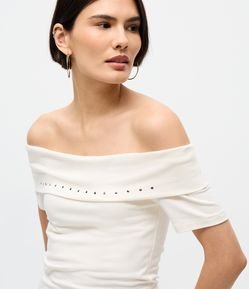 Blusa Ombro a Ombro em Algodão com Tachinhas