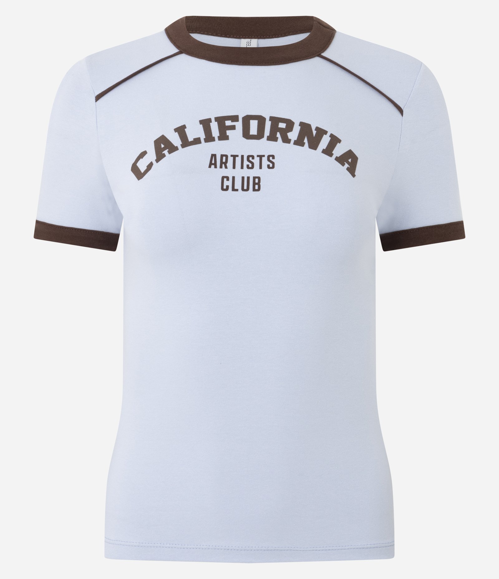 Camiseta com Detalhes Contrastantes e Estampa Lettering California Azul 5