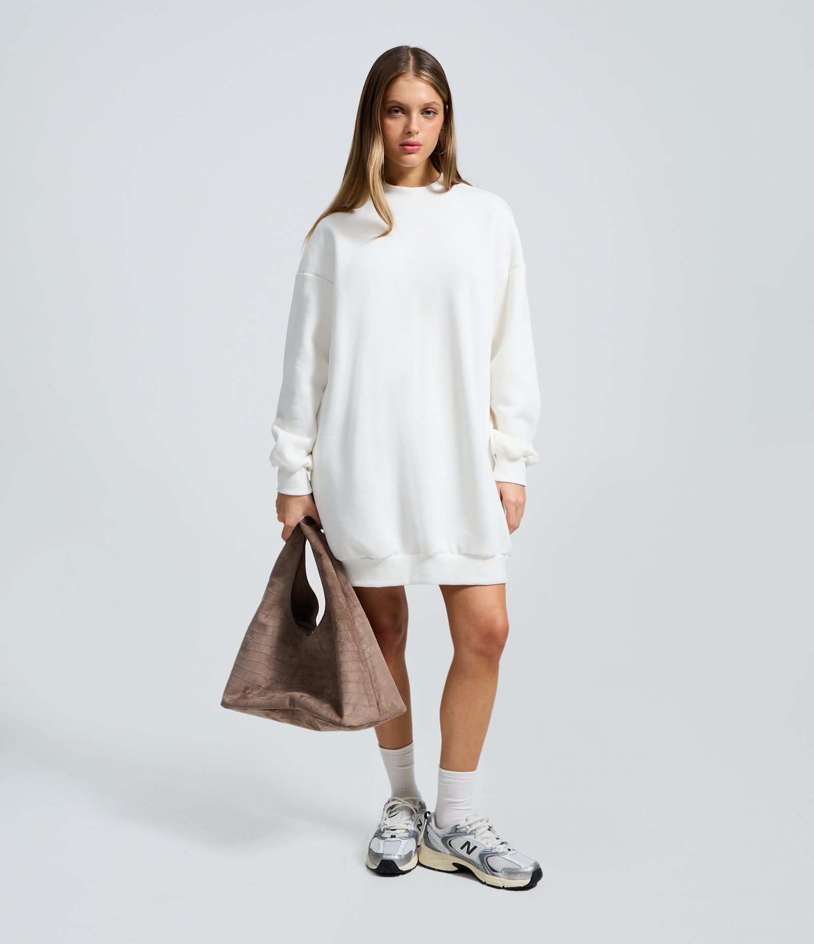 Vestido Curto em Moletom com Gola Alta Branco 1