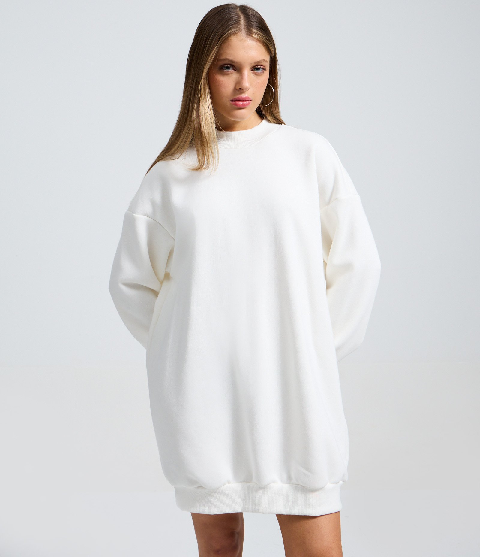 Vestido Curto em Moletom com Gola Alta Branco 2