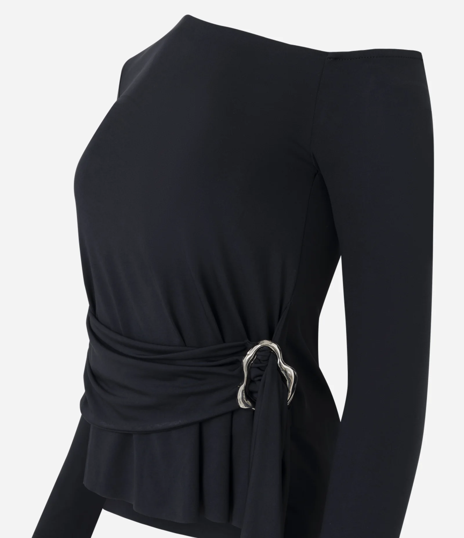 Blusa Manga Longa com Amarração e Aviamento Preto 6