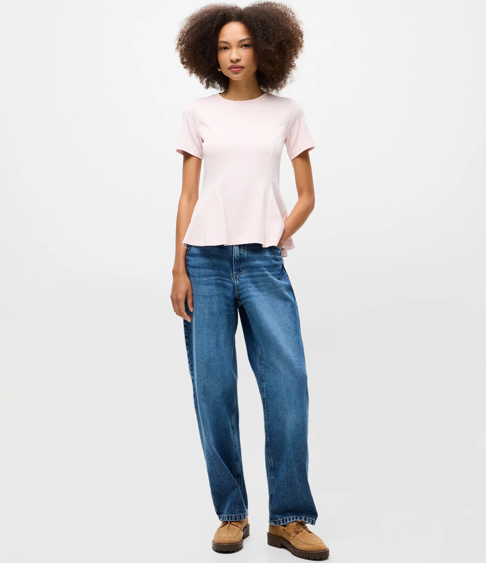 Blusa Peplum em Ponto Roma e Gola Redonda Rosa 2
