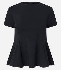 Blusa Peplum em Ponto Roma e Gola Redonda