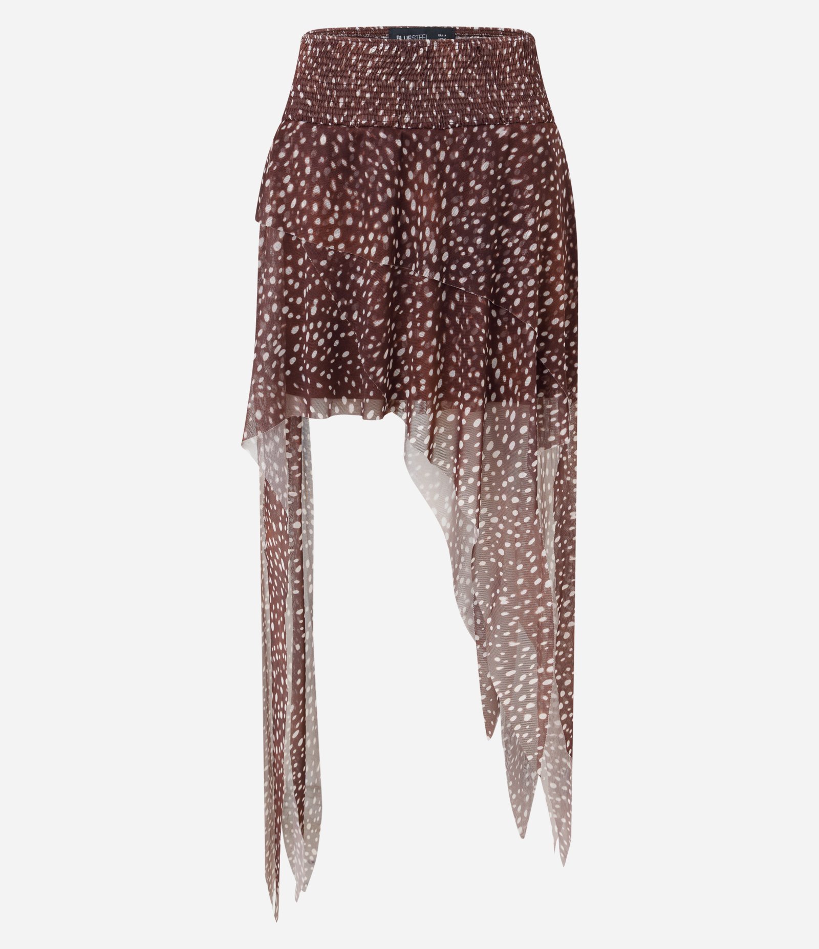 Saia Curta em Tule Animal Print com e Barra Assimétrica Marrom 4