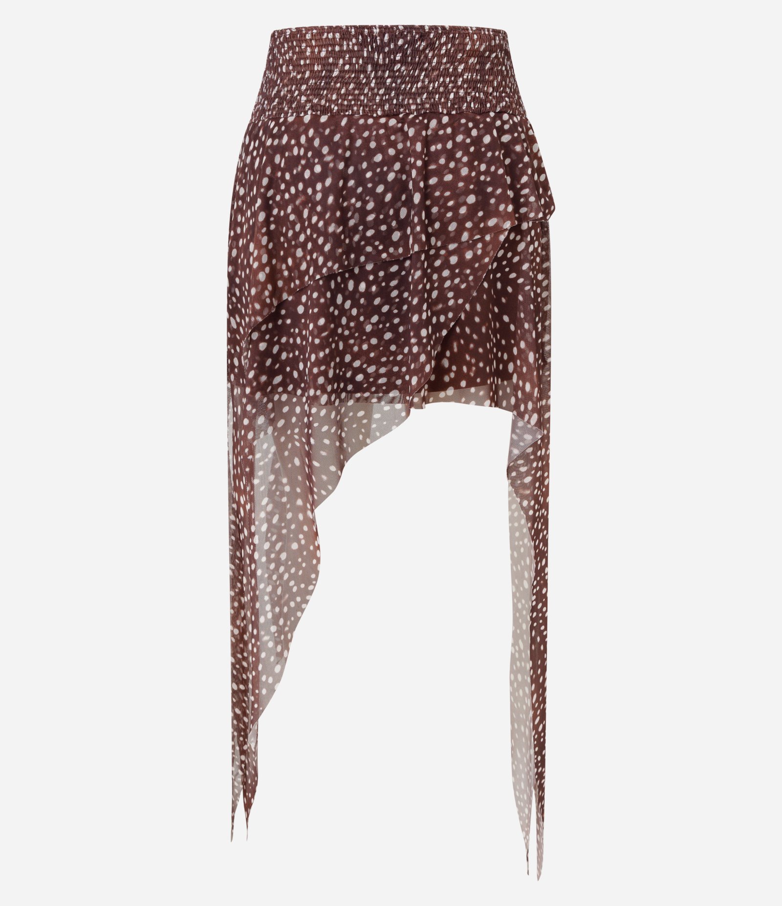 Saia Curta em Tule Animal Print com e Barra Assimétrica Marrom 5