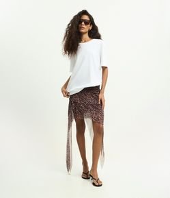 Saia Curta em Tule Animal Print com e Barra Assimétrica