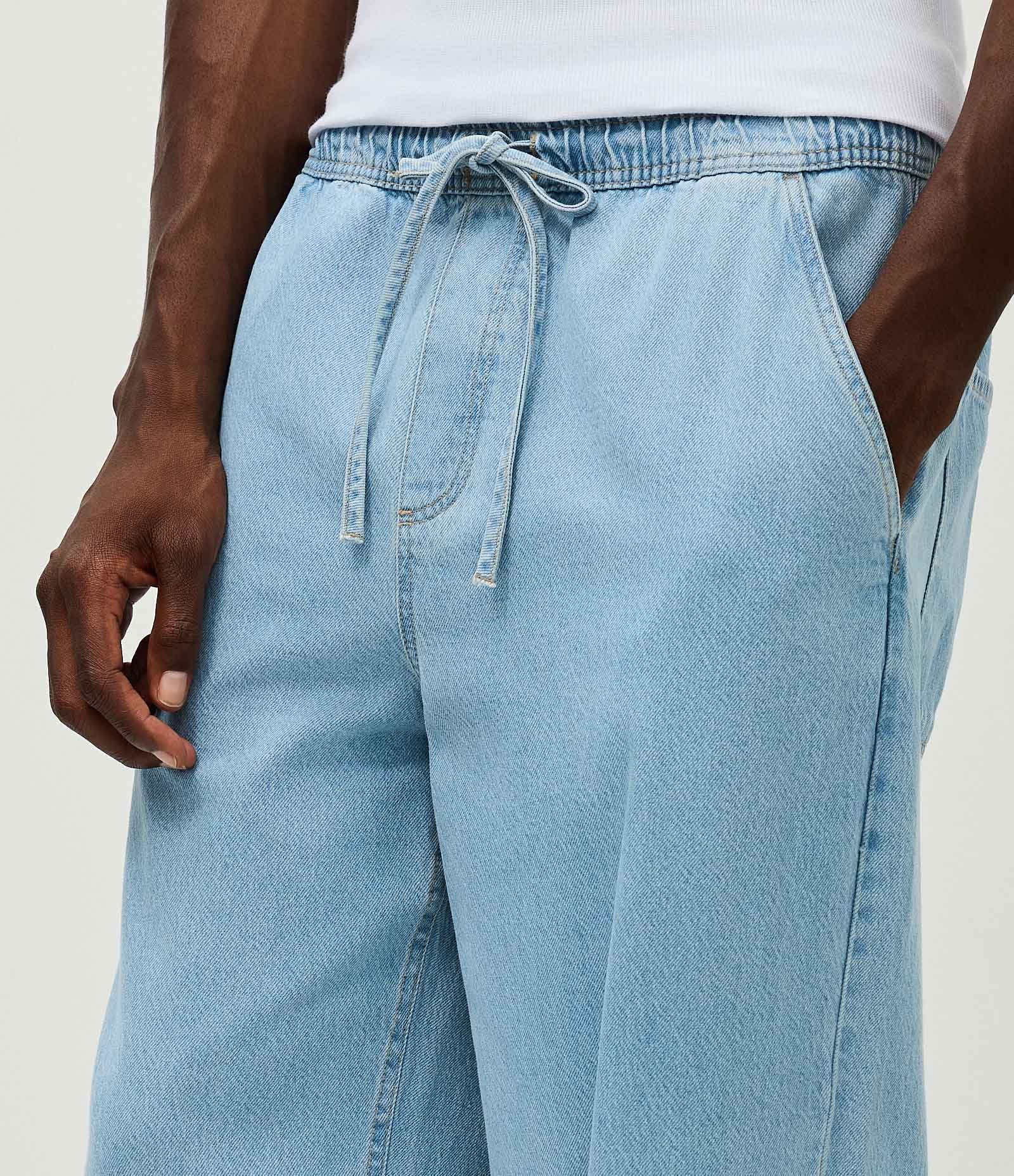 Calça Jeans Baggy Relaxed com Cós Elástico Azul 3