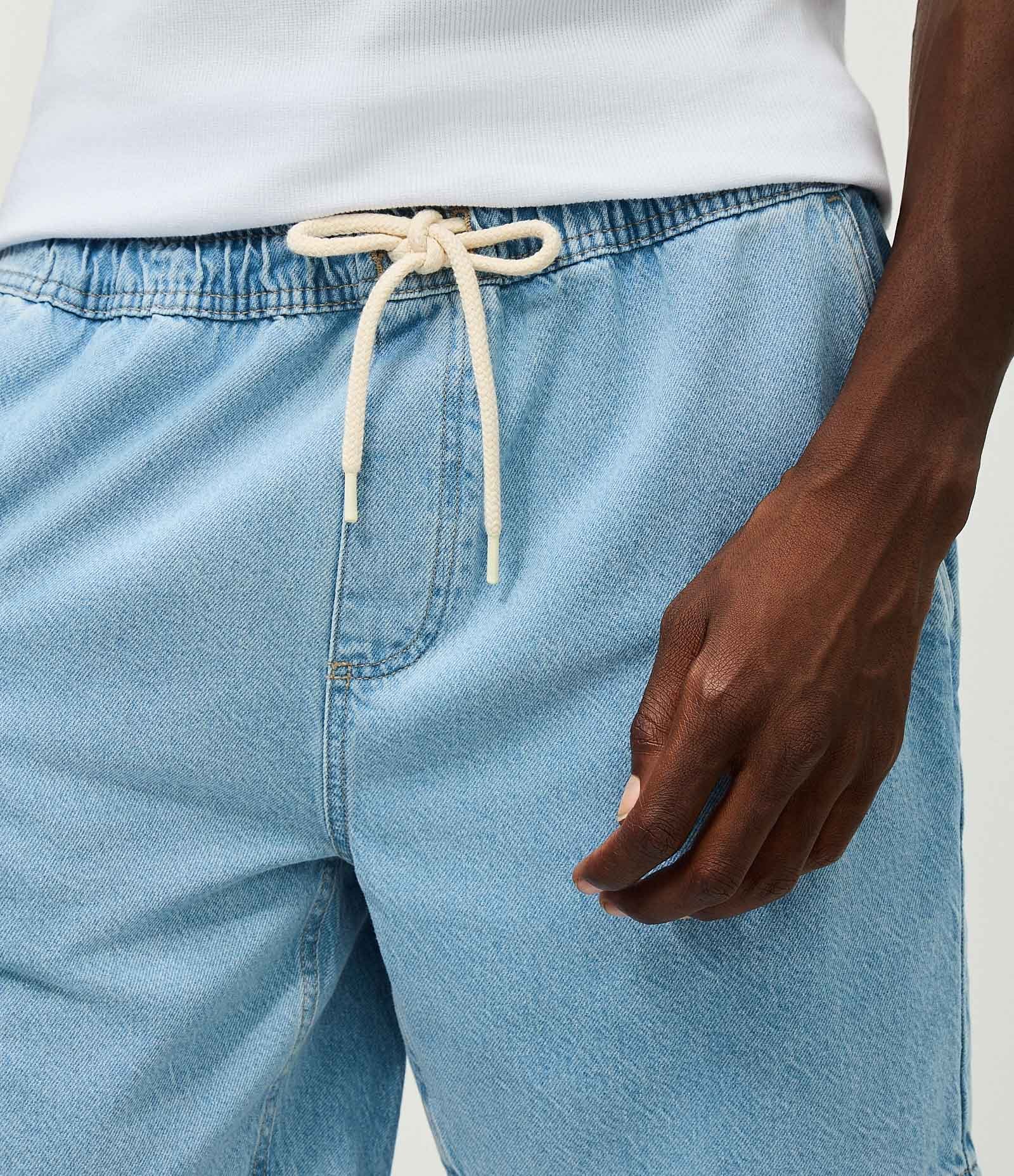Bermuda Jeans  Regular com Cós Elástico Azul 4