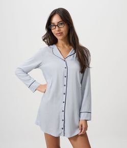 Camisola Americana Manga Longa em Viscose com Estampa Listrada