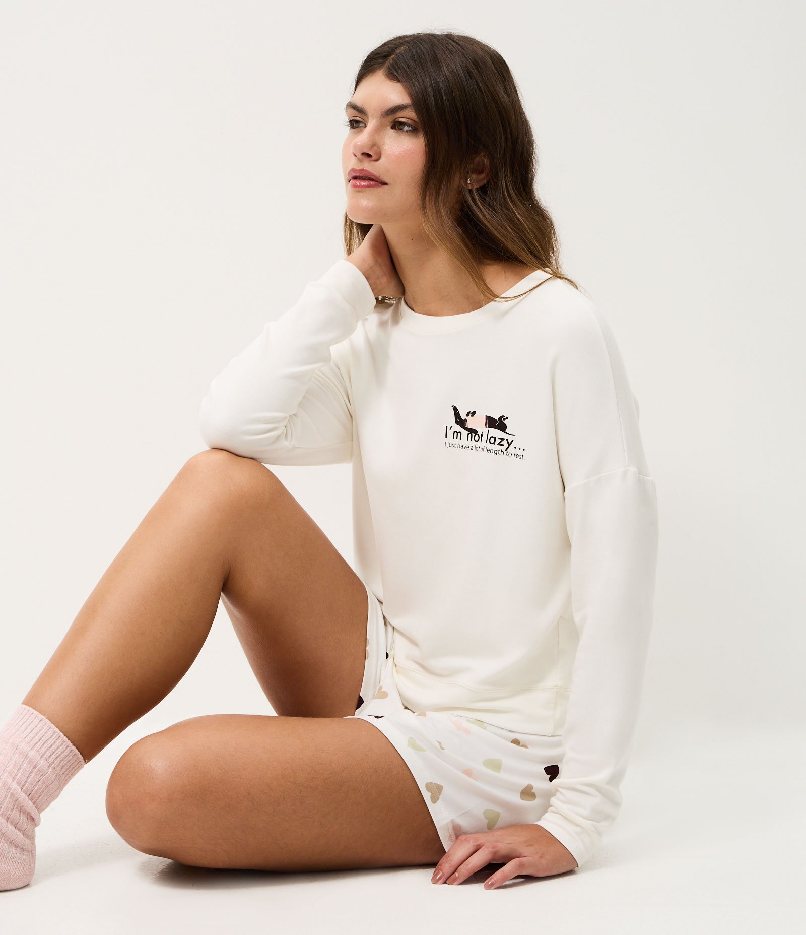 Blusa de Pijama Oversize em Moletom com Estampa Lettering Branco 3