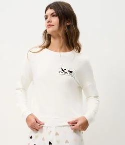 Blusa de Pijama Oversize em Moletom com Estampa Lettering