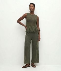 Blusa em Tricô com com Ponto Trabalhado e Franjas