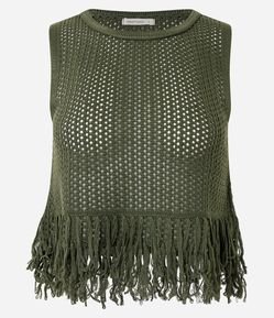 Blusa em Tricô com com Ponto Trabalhado e Franjas