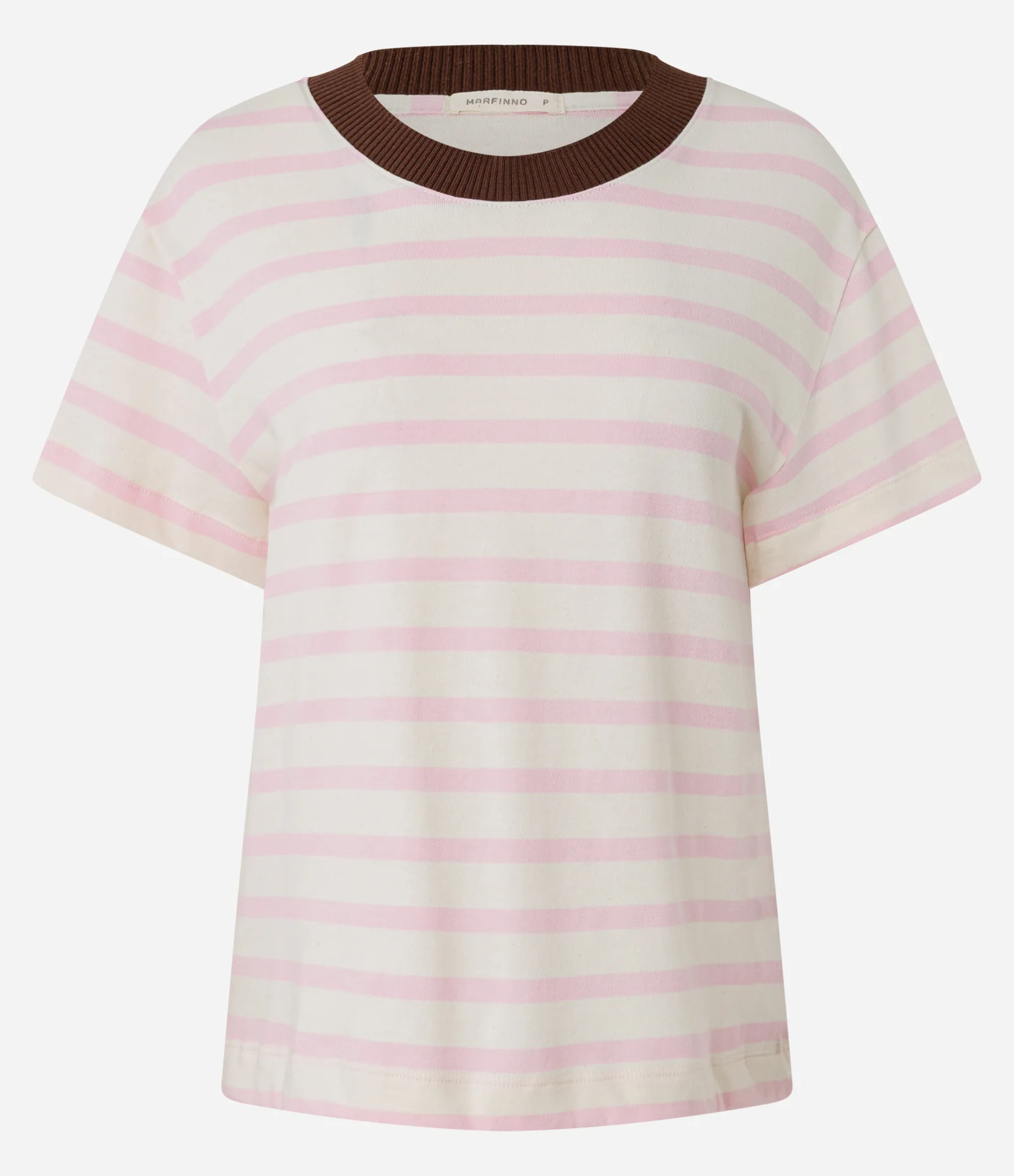 Blusa Slim Listrada em Algodão com Gola Contrastante Branco/Rosa 4