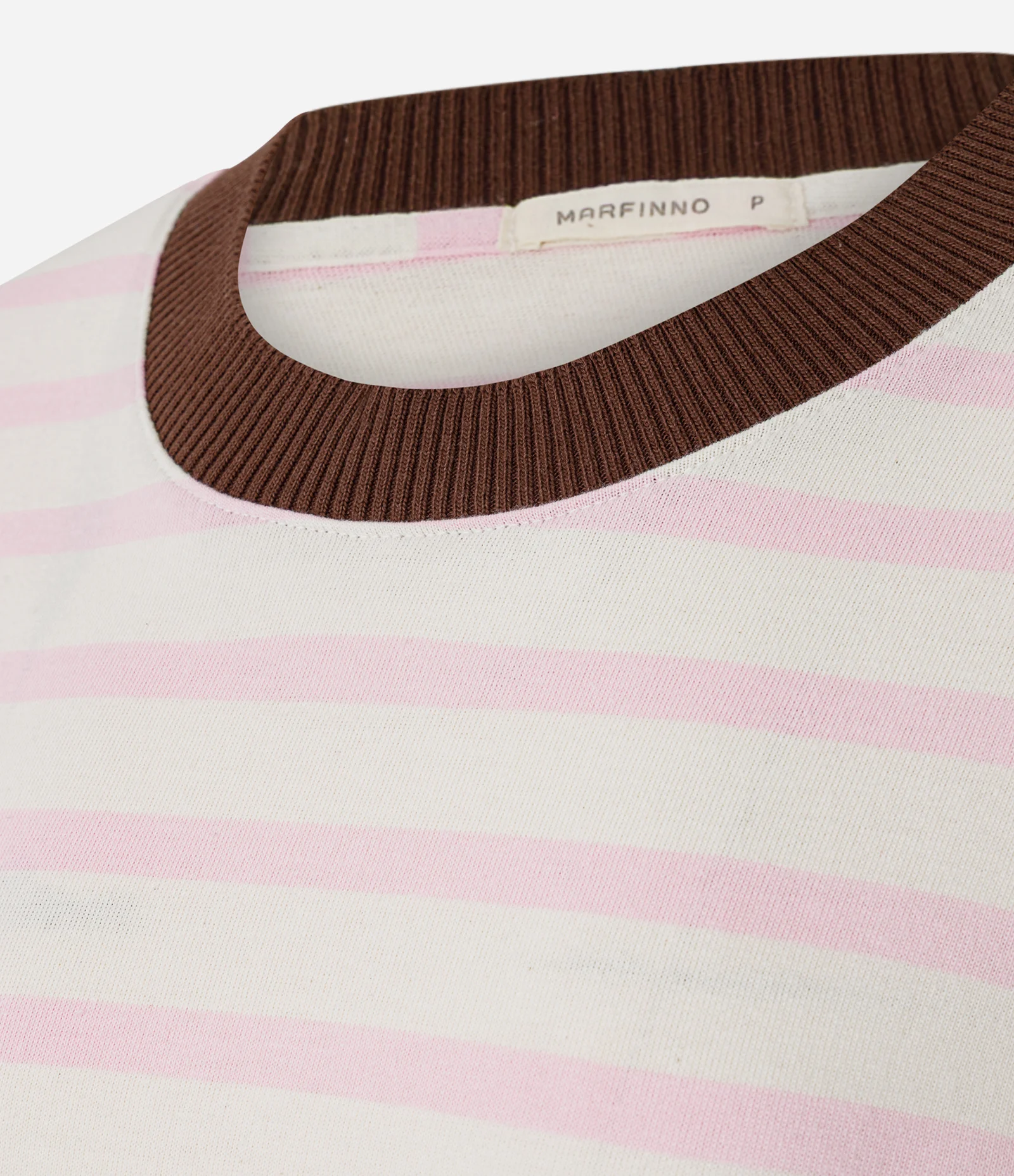Blusa Slim Listrada em Algodão com Gola Contrastante Branco/Rosa 5