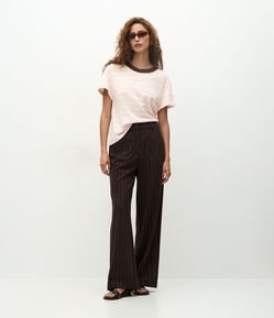 Blusa Slim Listrada em Algodão com Gola Contrastante