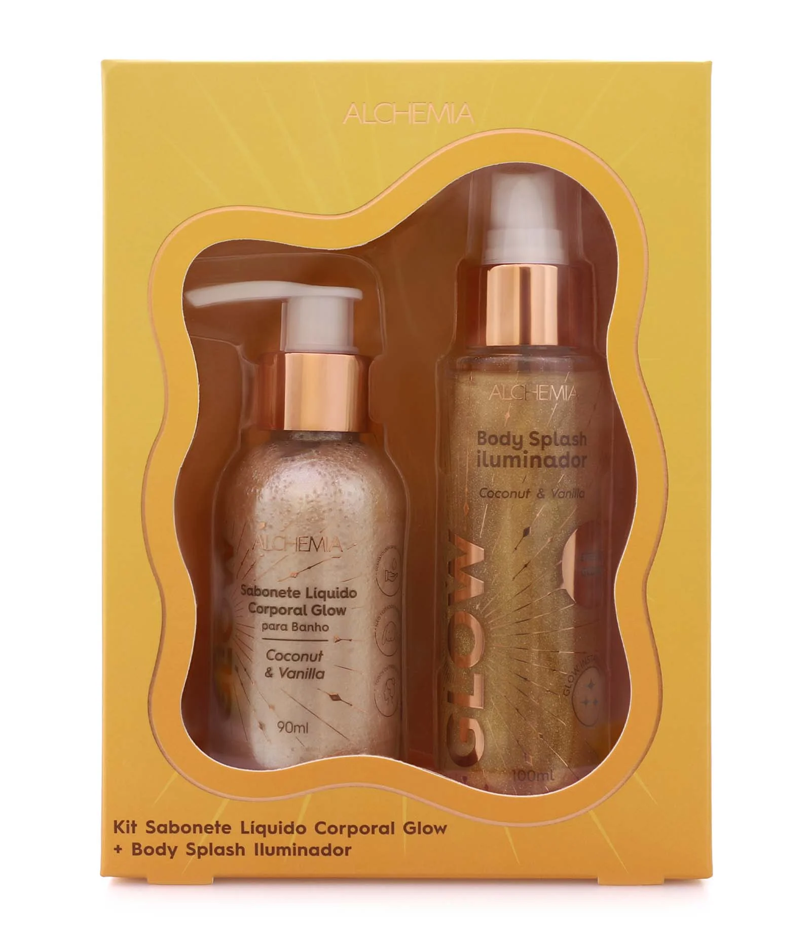Kit Glow com Sabonete Liquido e Body Splash Iluminador Alchemia KIT 1