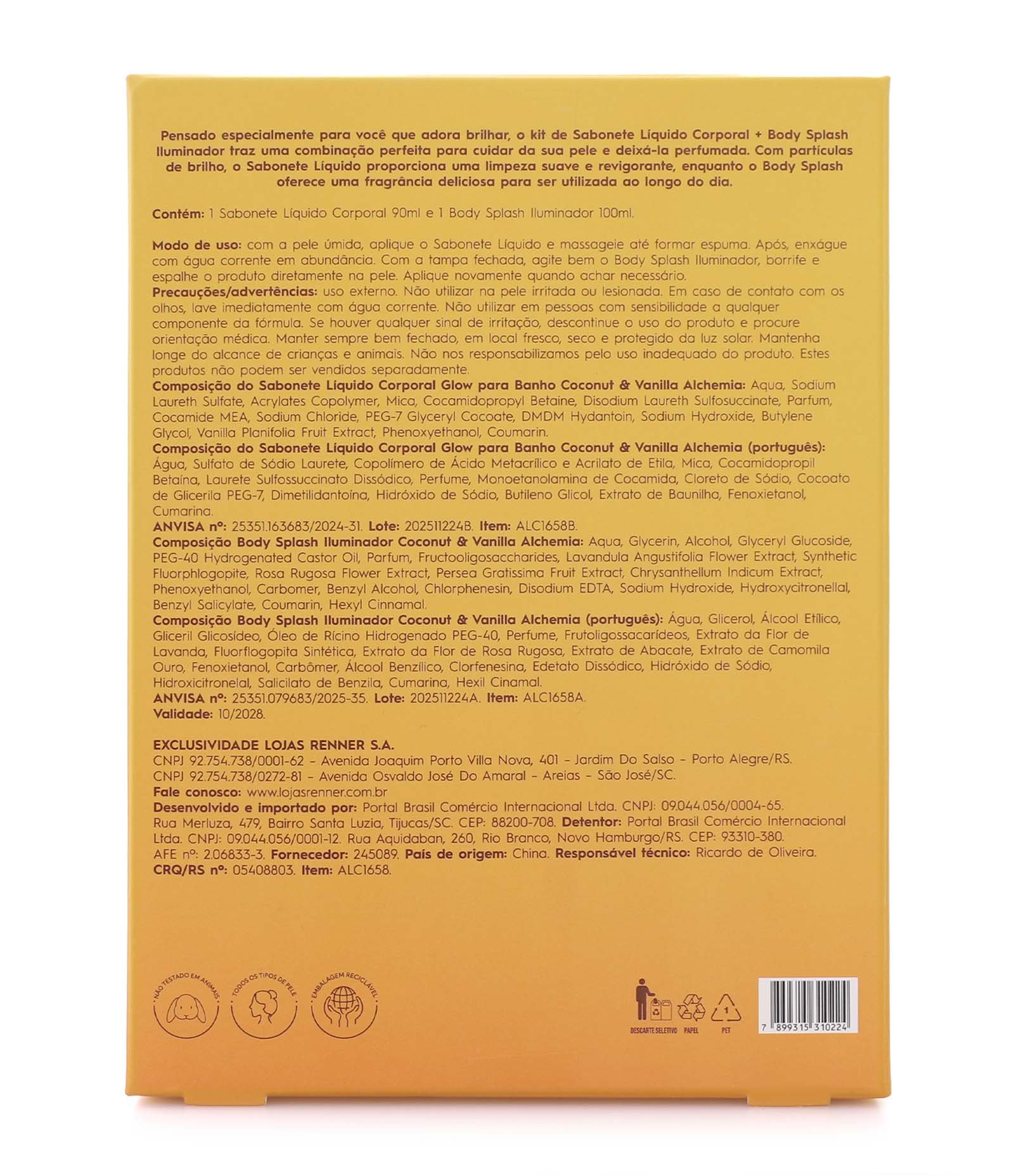 Kit Glow com Sabonete Liquido e Body Splash Iluminador Alchemia KIT 3