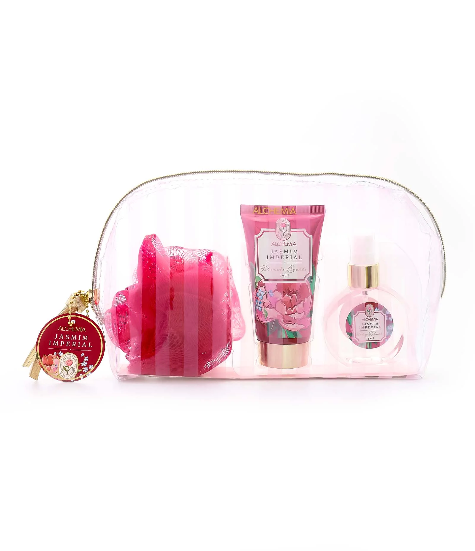 Kit Necessaire Mães 2026 com Sabonete Liquido com Body Splash e Esponja de Banho KIT 1