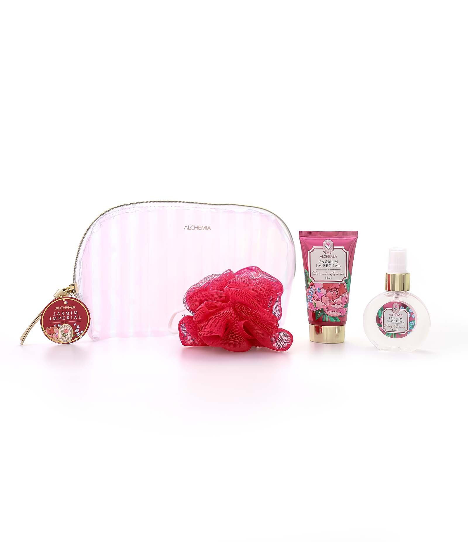 Kit Necessaire Mães 2026 com Sabonete Liquido com Body Splash e Esponja de Banho KIT 5