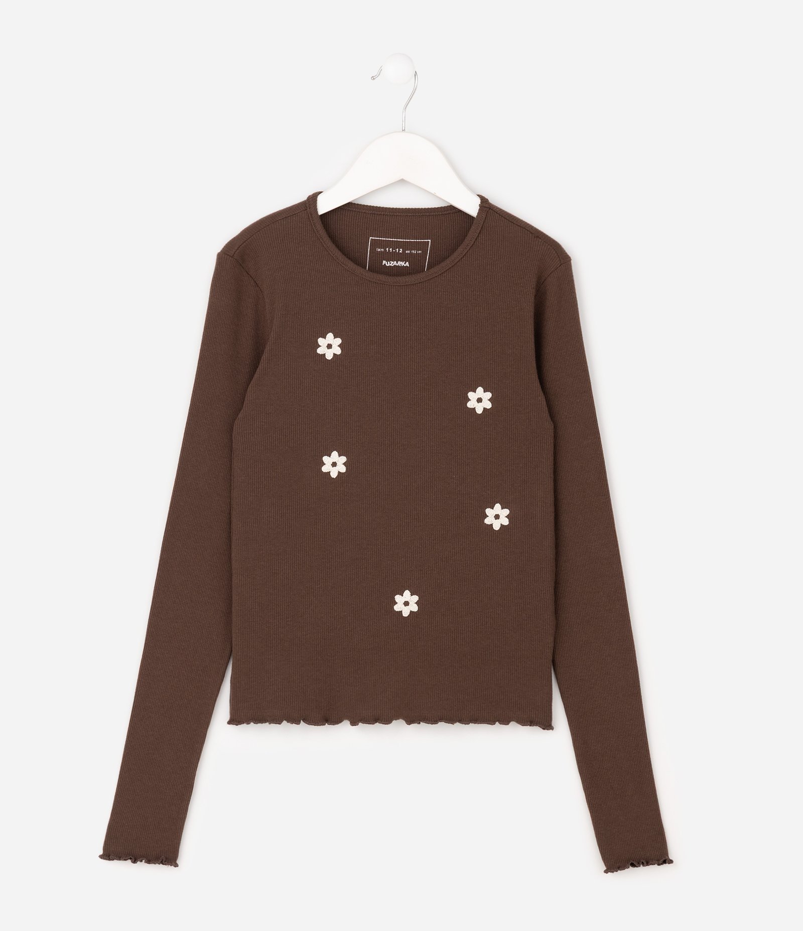 Blusa Infantil Canelada com Flores Bordado – Tam 5 a 14 Anos Marrom 2