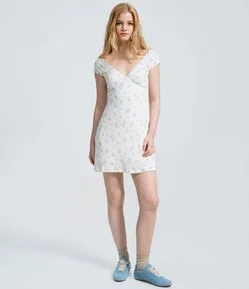 Vestido Curto em Waffle com Estampa Floral