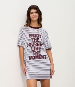 Camisola Regular em Viscolycra com Listras e Lettering