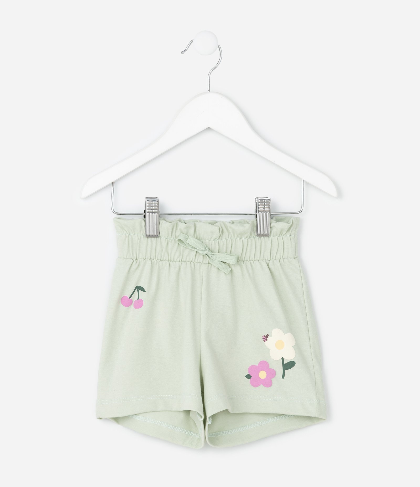 Short Infantil com Estampa de Flores e Cerejas – Tam 1 a 6 Anos Verde Claro 2